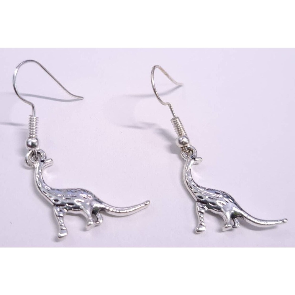 New Dinosaur Drop Dangle Earrings Silver Tone Brachiosaurus Dino Lover Gift Drop
